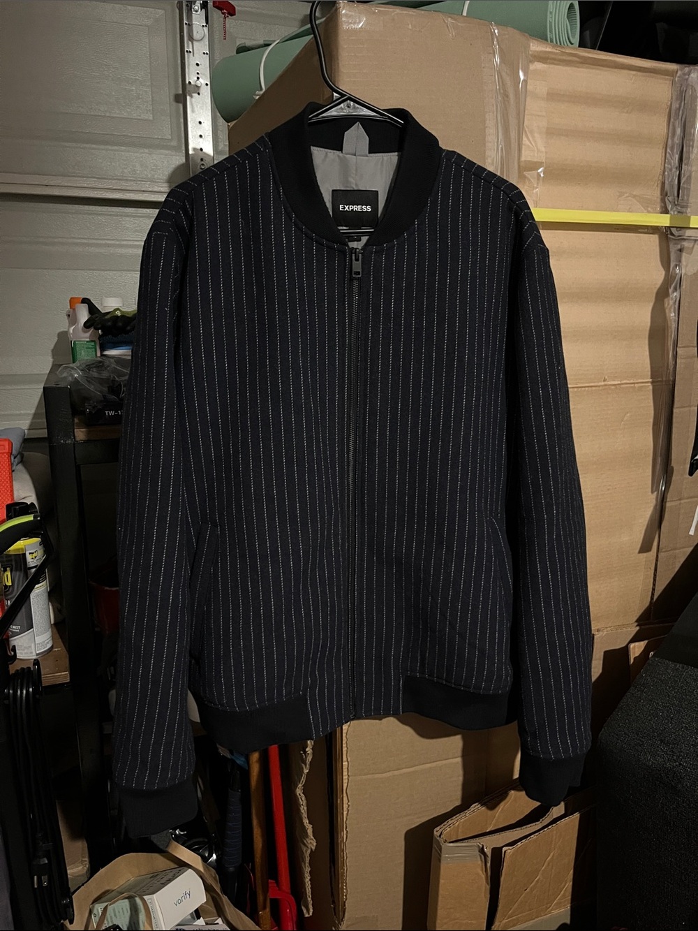 Express Men’s Black Pinstripe Bomber